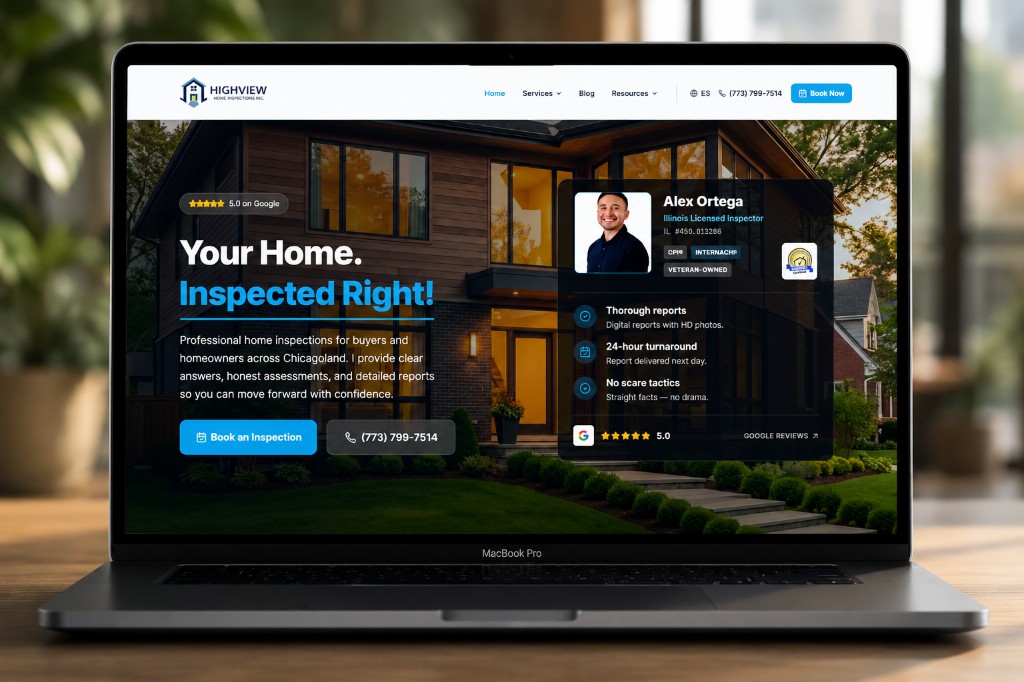 Highview Home Inspections website on a laptop — built by Halo