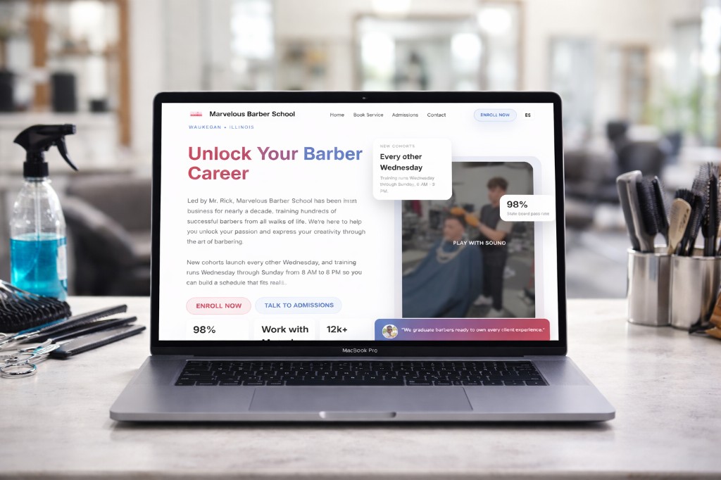 Marvelous Barber School website screenshot