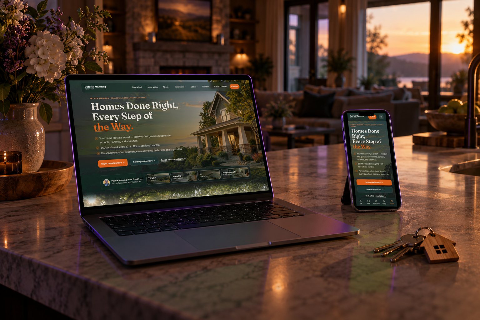 Patrick Manning Realtor website on a laptop and phone