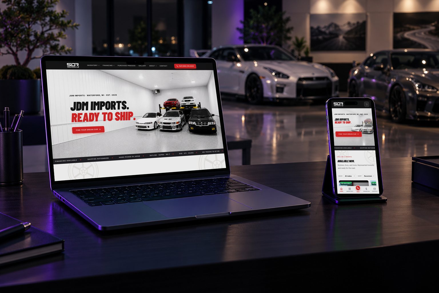 SDR Imports website on a laptop and phone